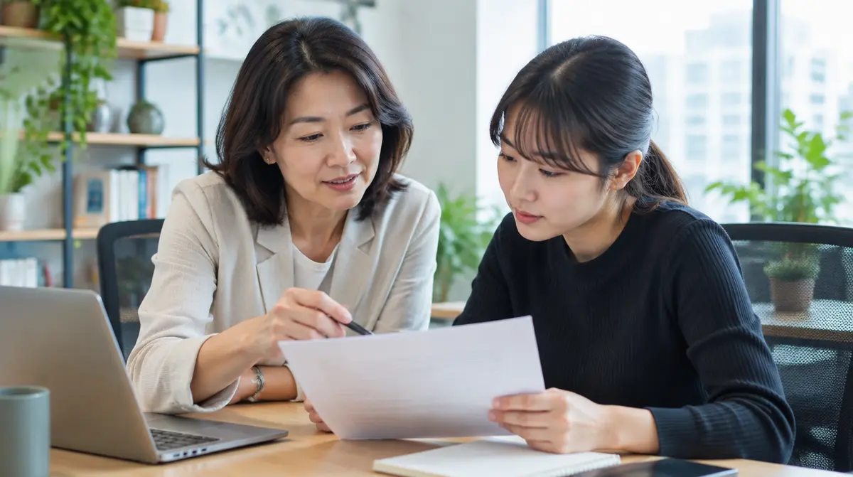 若い同僚に助言する40代の社員