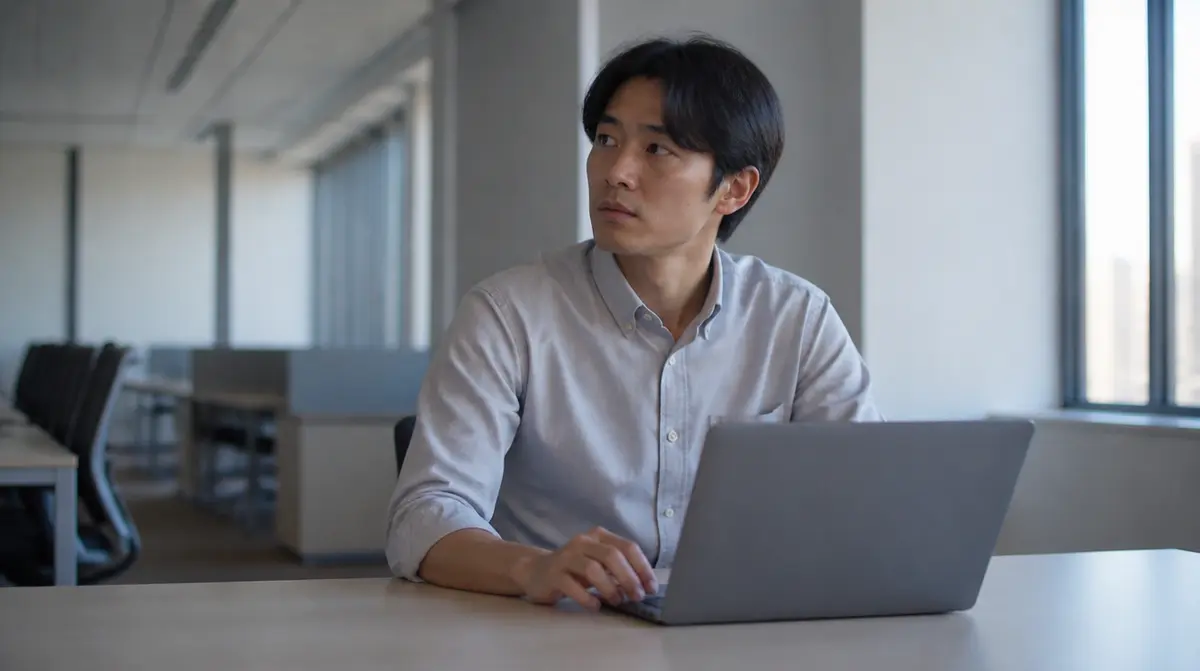 会社で一人でパソコンに向かっている場面