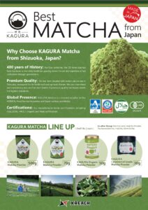 「KAGURA」ブランドの抹茶商品。日本をアピールしながらも、海外のお客様にとって分かりやすいかを重視し、試行錯誤の上デザインを決めていきました。